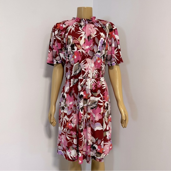 Maggy London Red‎ White Pink Floral Dress Size 6 - Picture 1 of 8